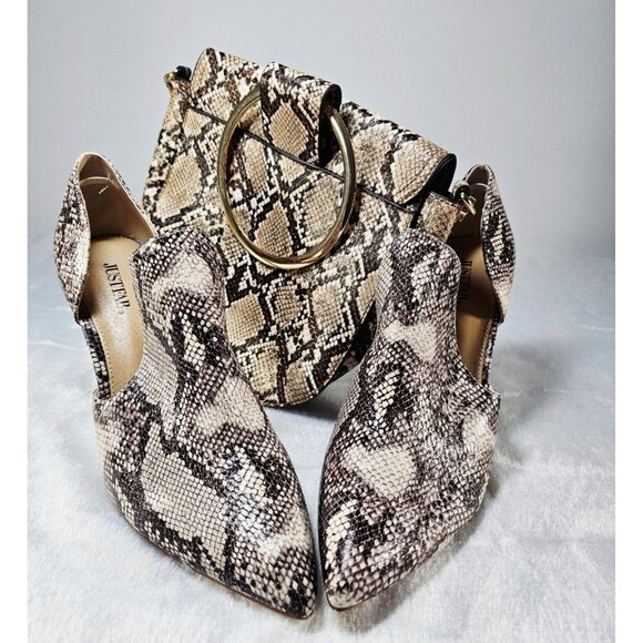 JustFab Snakeskin Point Toe Stilettos and Purse-Brown-SZ10 - Picture 1 of 11